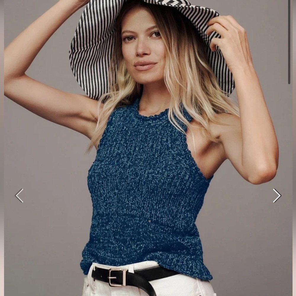 Anthropologie Swing Sweater Stitched Sweater Tank in blue size XL NWT